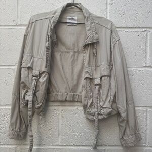 BERSHKA LIGHT GREY LIGHTWEIGHT CROPPED SPRING JACKET - Lightly Worn